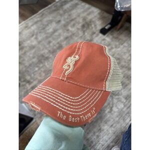 Browning Distressed Trucker Hat Burnt Orange Tan Mesh Embroidered Logo
